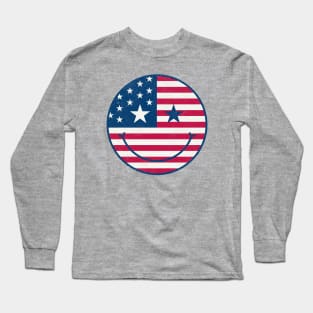 American Flag Retro Cute Smiley Face Vintage Long Sleeve T-Shirt